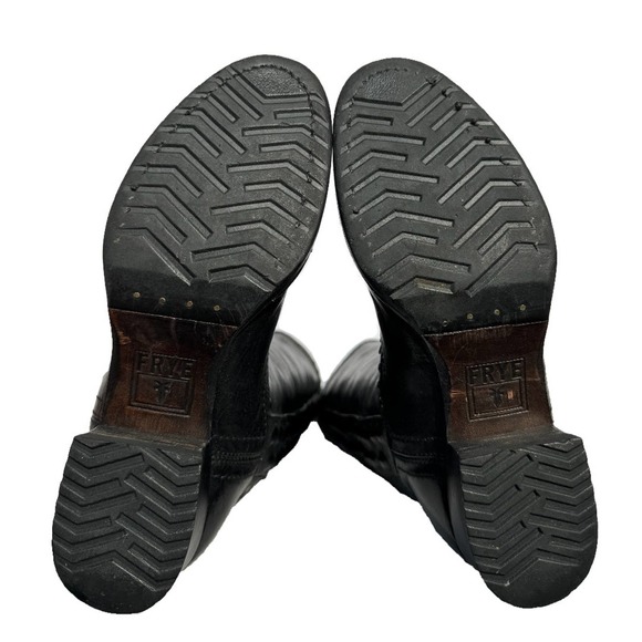 FRYE Vintage Studded Tall Knee High Black Leather Biker Moto Riding Boots 7 7.5 - Picture 5 of 7